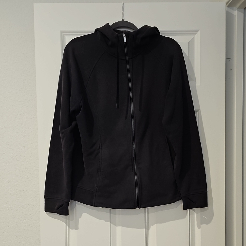 All in Motion Women's Charcoal Key Hole Sleeves Zip-Up Fleece Hoodie Size XL